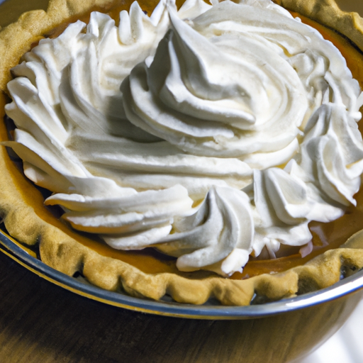 A delicious sweet potato pie with a golden crust and whipped cream topping